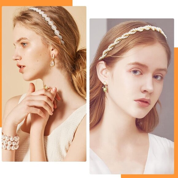 Pearl Beaded Headbands Metal No Slip Hair Accessories for Women Girls 10 Pack